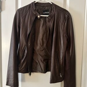 Express Brown Leather Jacket with Smooth Finish and Casual Style